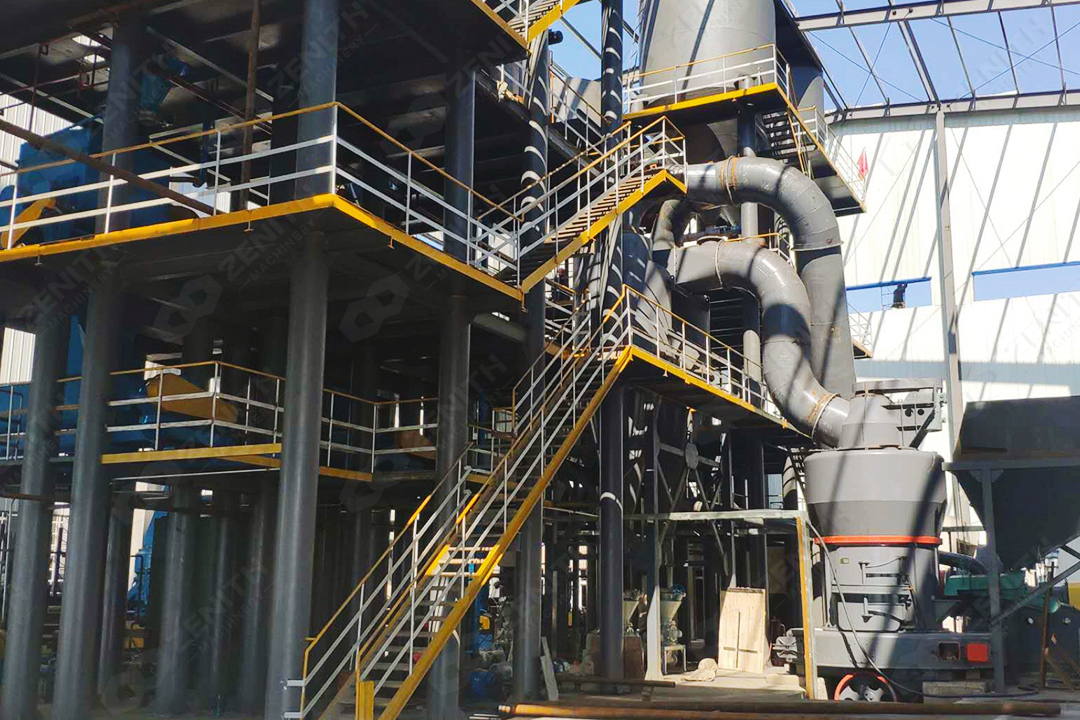 Granite waste being processed into fine powder for industrial use