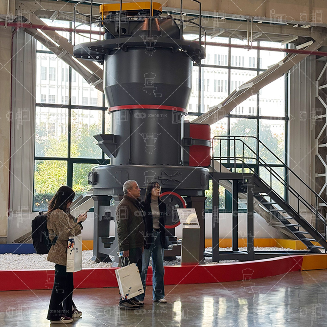 Close-up diagram showing petroleum coke being ground inside the MTW mill chamber
