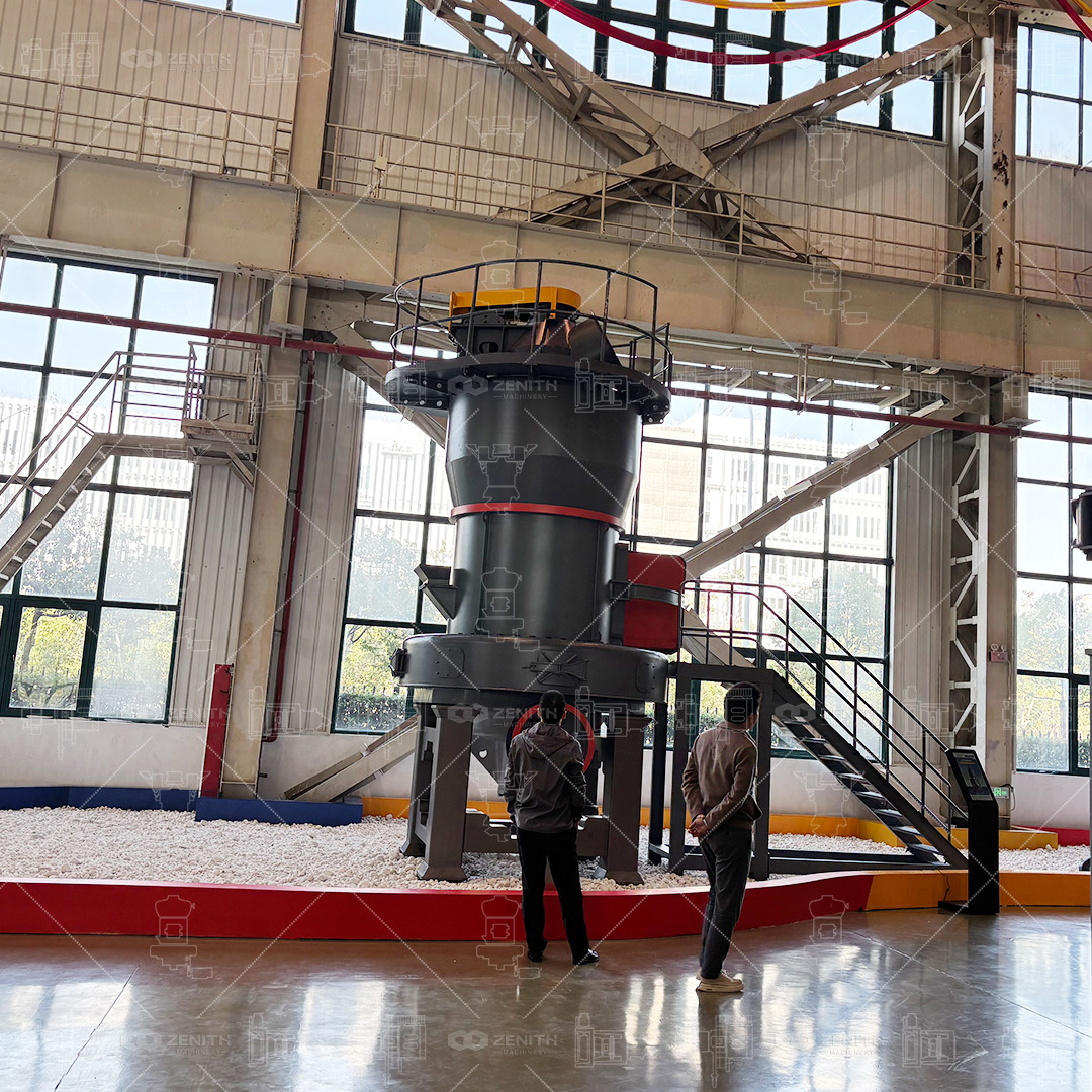 Close-up view of the grinding roller and ring assembly inside the MTW mill