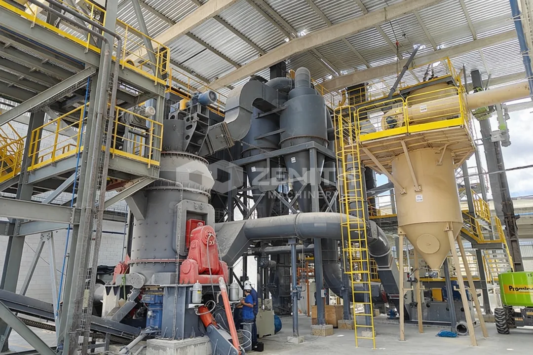 LM130N vertical roller mill with pulse-jet dust collector and process ducting