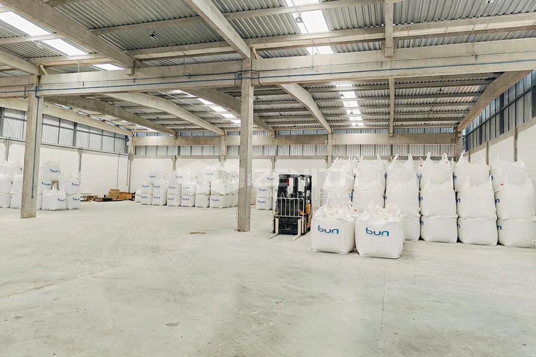 Finished feldspar powder stored in bulk bags in the customer's warehouse