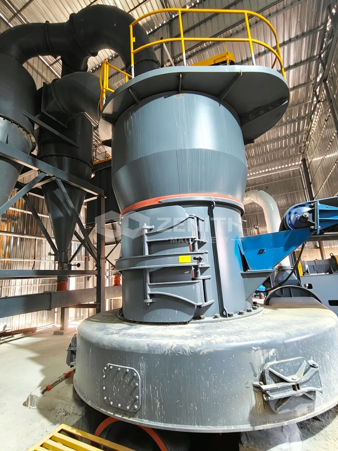 Close view of the MTW178G mill body and cyclone inlet connection during installation