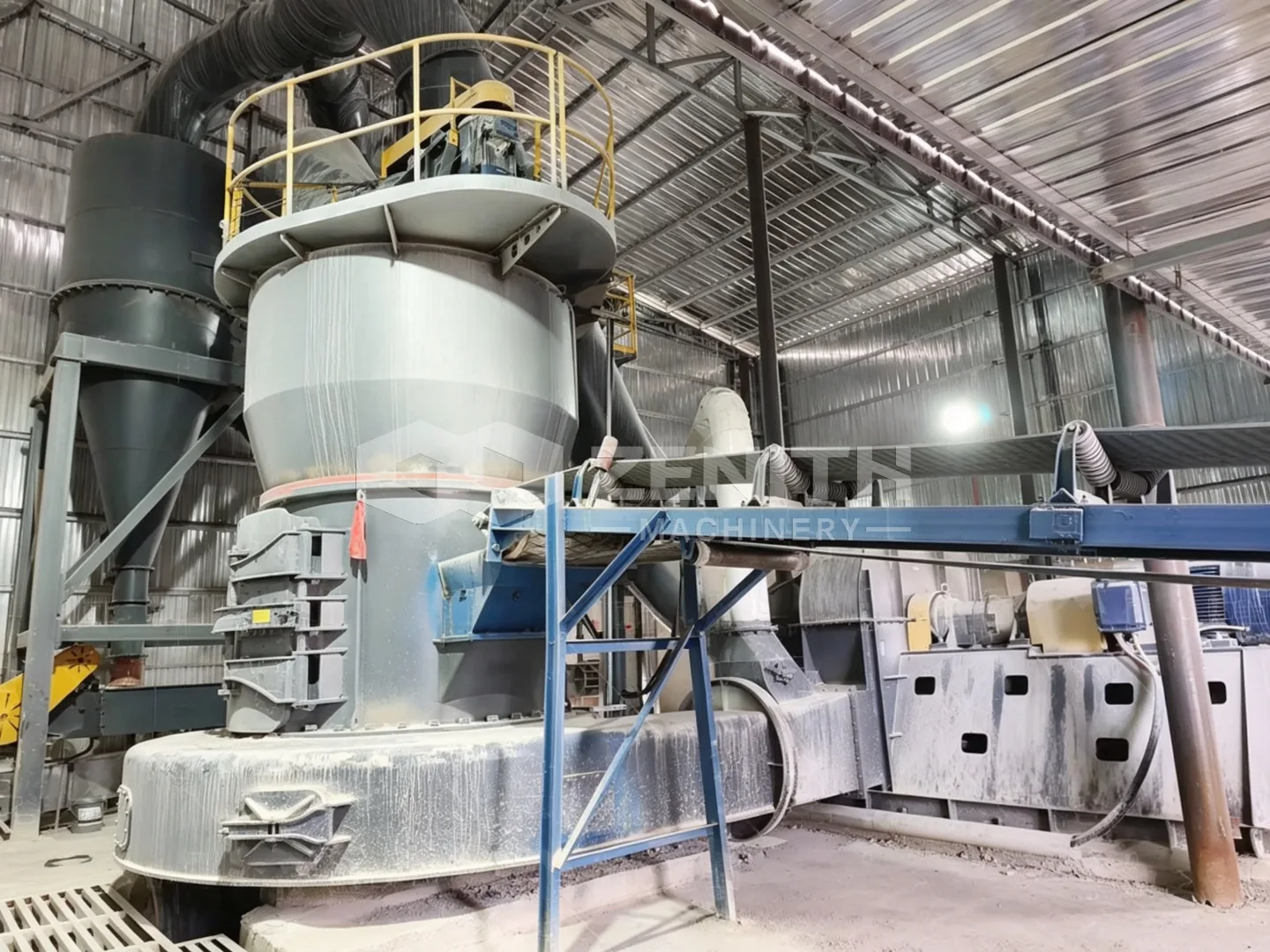 MTW178G mill body with feed conveyor and cyclone ducting during single-machine commissioning