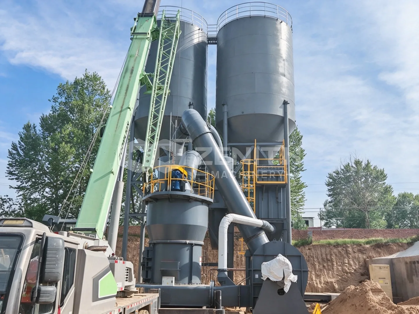 MTW178G euro-type trapezium mill with cyclone dust collectors during hoisting at the Shenchi limestone plant
