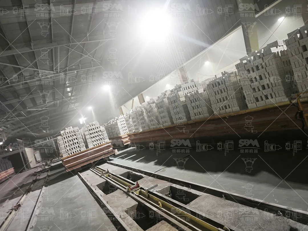 Fired refractory bricks stacked on a kiln car after tunnel-kiln firing