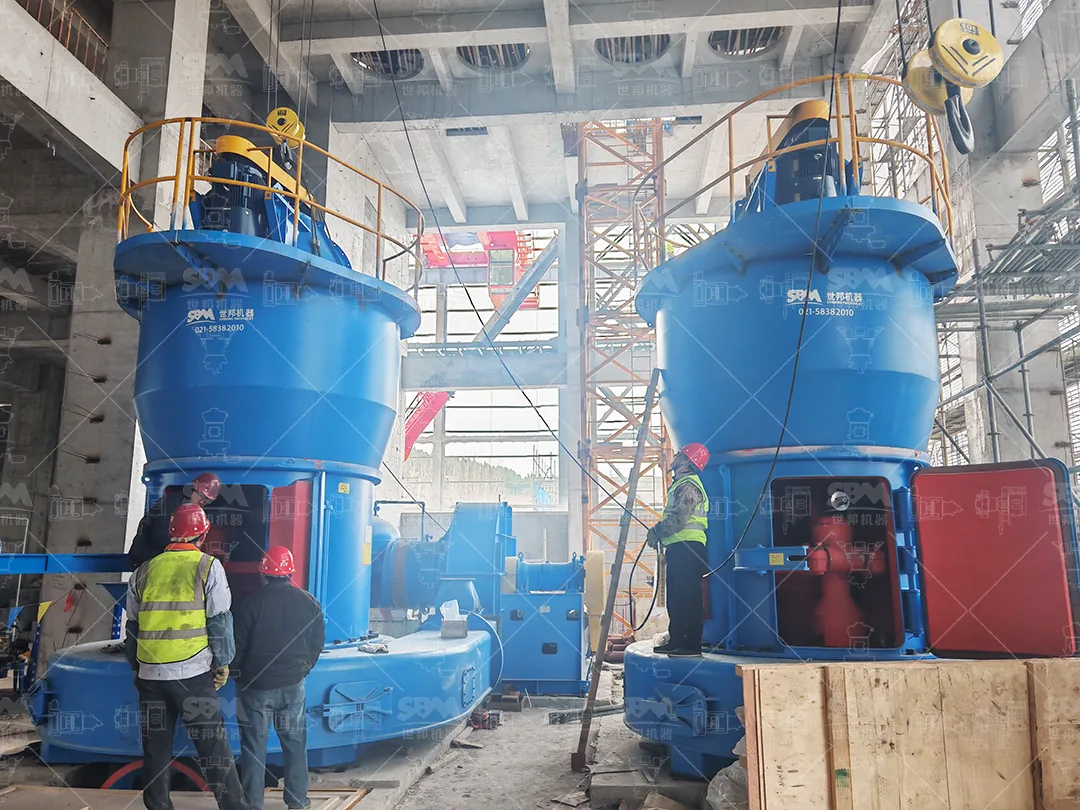 Inspection door open on an MTW178G mill with the grinding roller exposed during commissioning