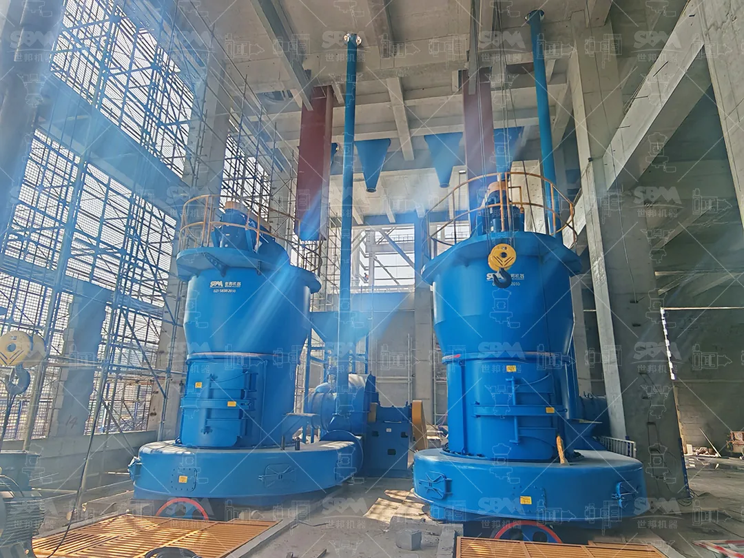 Four MTW178G mills installed in pairs inside the calcined petroleum coke grinding hall in Jinan