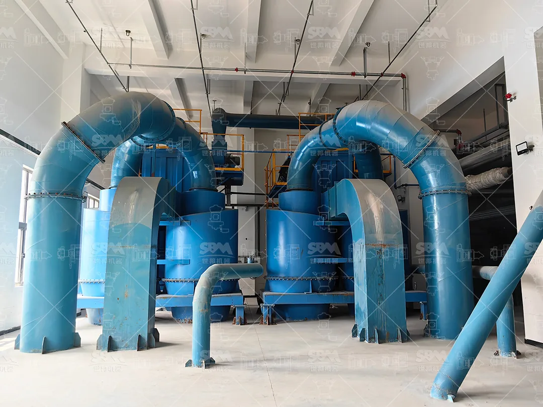 Air ducting and dust collection circuit connecting the four grinding mills